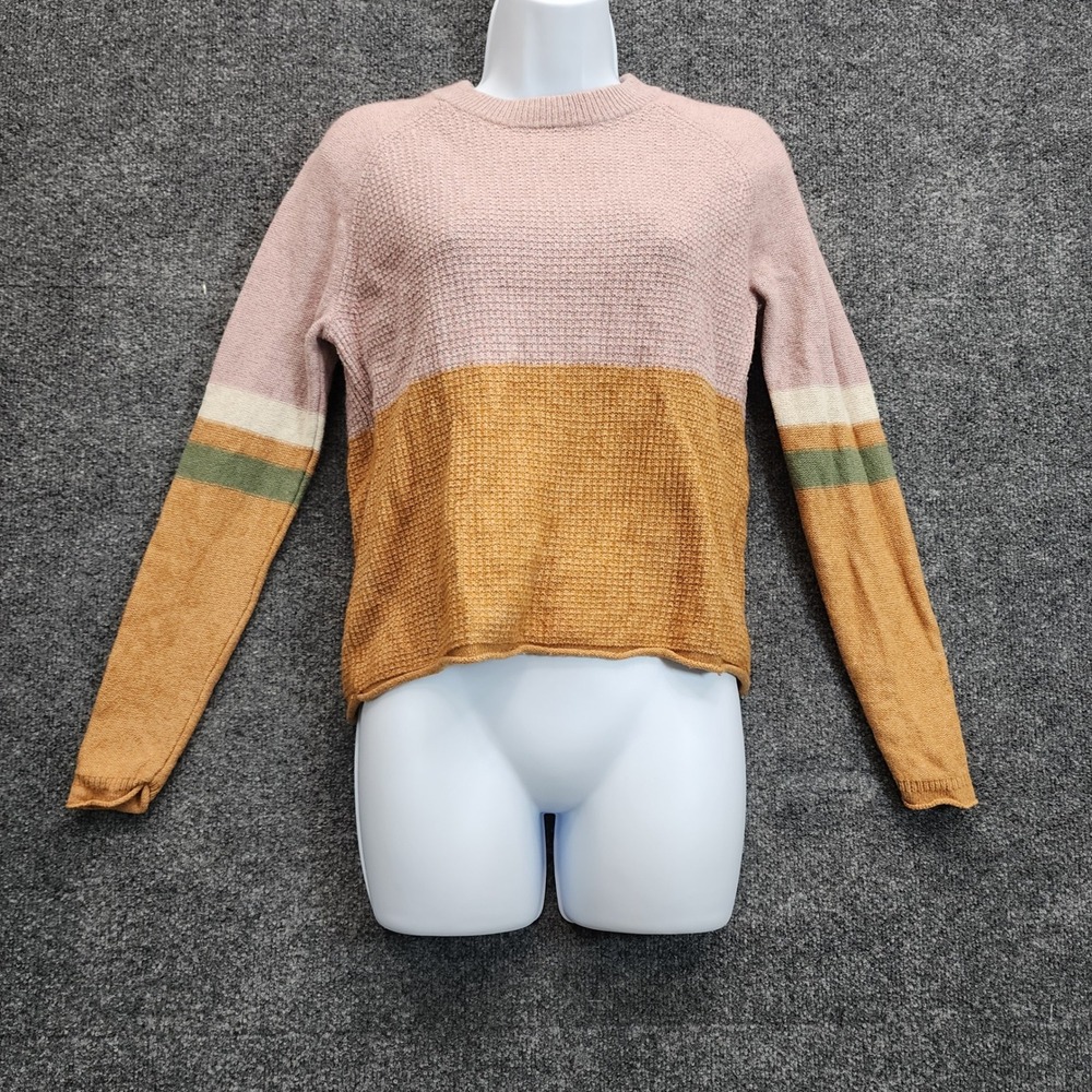 Madewell Colorblock Waffle Knit Merino Wool Blend Sweater Women XXS Boho Preppy